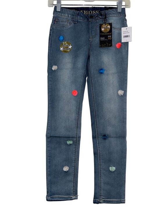 Vigoss Other - Vigoss Girls Size 10 Medium Vintage Stretch Denim Jeans With Pom-Pom Details